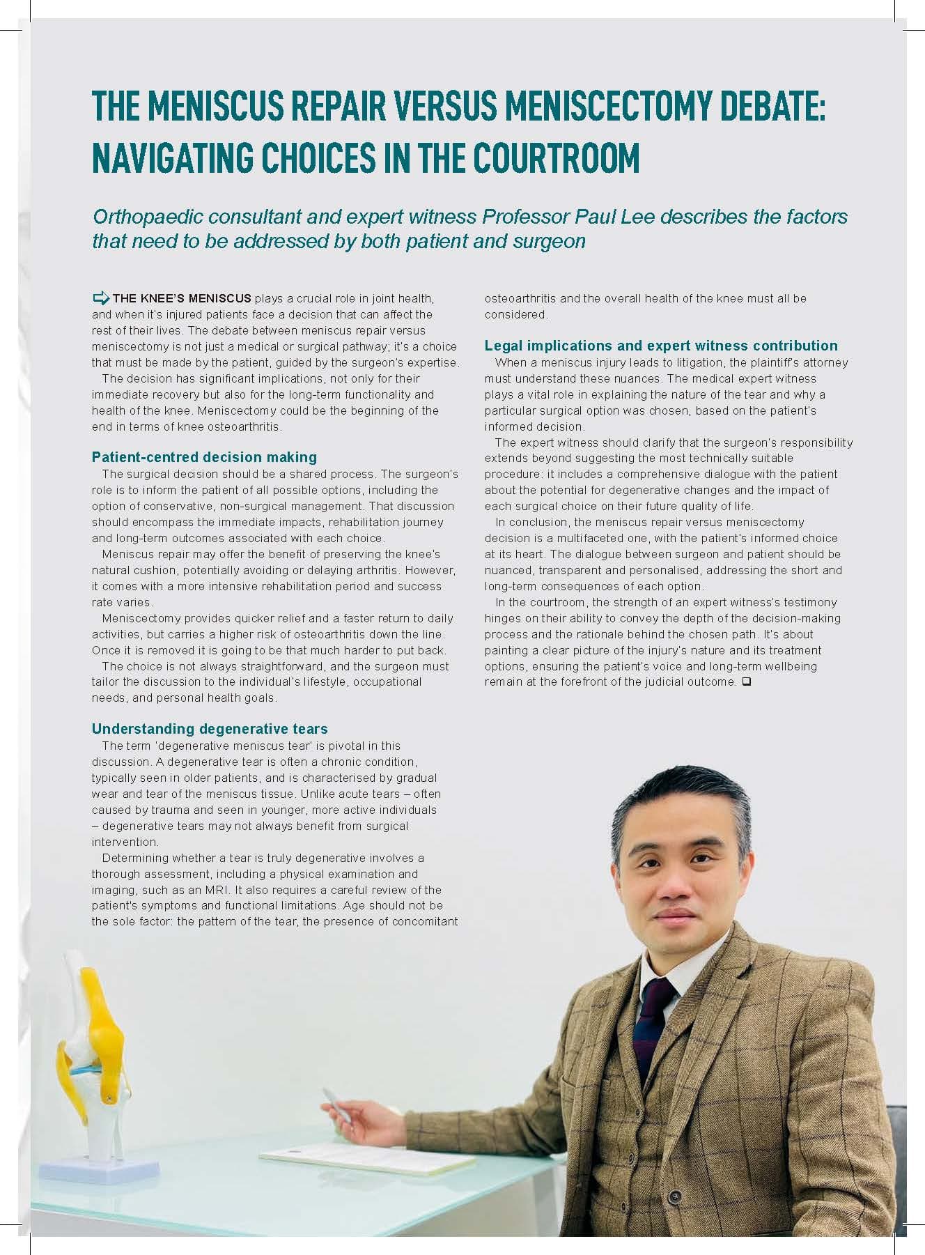 The Meniscus Repair Versus Meniscectomy Debate: Navigating Choices in the Courtroom