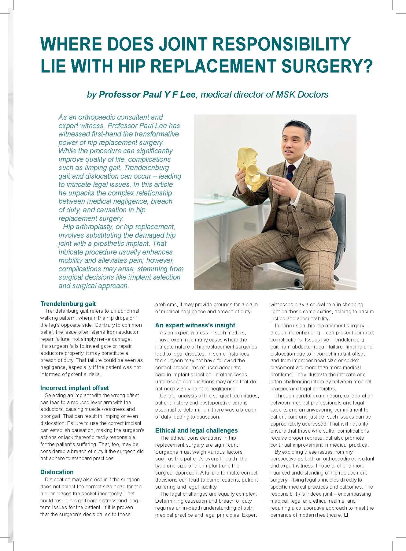 Where Does Joint Responsibility Lie with Hip Replacement Surgery?